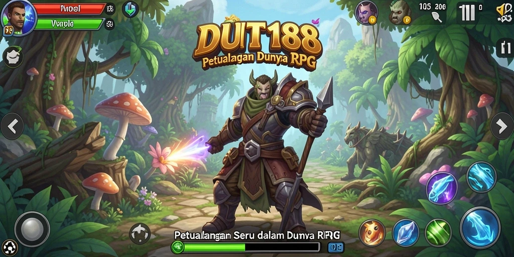 Screenshot gameplay DUIT188 dengan karakter beraksi di medan pertempuran RPG.