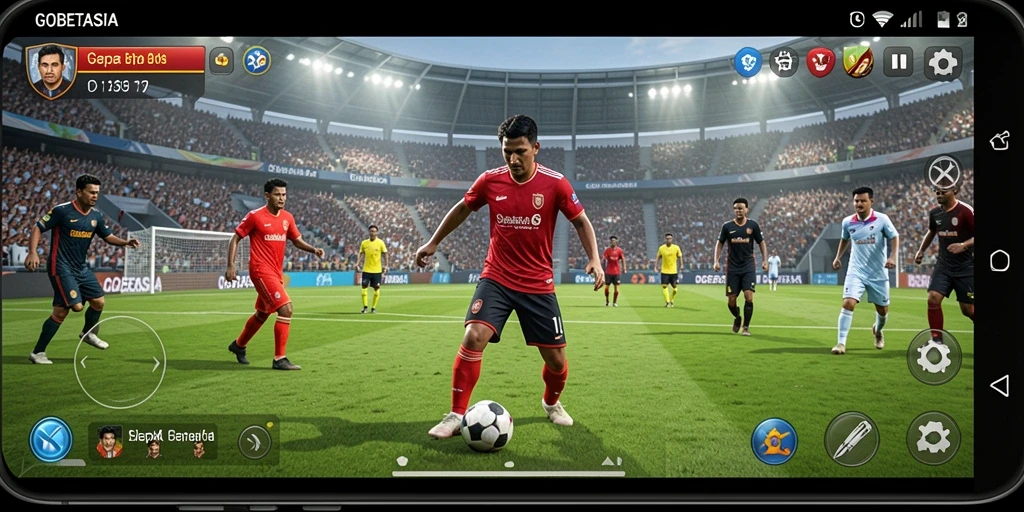 Tampilan gameplay GOBETASIA dengan aksi sepak bola yang mendebarkan.