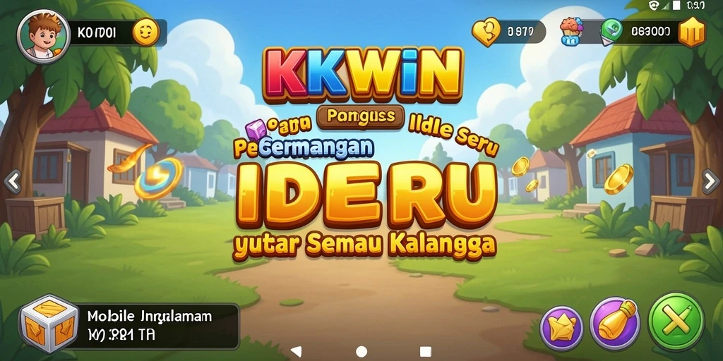 Screenshot gameplay KKWIN menampilkan karakter yang otomatis mengumpulkan sumber daya.
